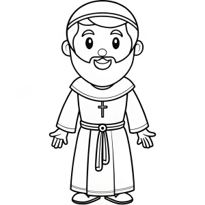 Francis Assisi CARTOON FULL BODY OUTLINE COLORING PAGE BLACK AND WHITE
