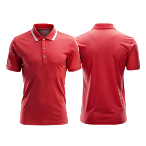Front and back red polo shirt mockup, cut out on white background
