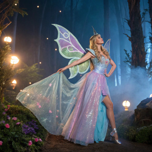 Stella from Winx Club, standing confidently in her magical attire. Poses dramatically in a enchanted forest background.