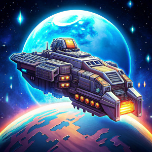 spaceship scifi pixel art style starship troopers film side on view without background
