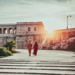 Sunrise at Fort Manoel on Manoel Island, Gzira, Malta. Empty fort with golden light.