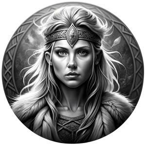 Freya - Nordic Goddess perfect realistic art, high-definition grey and black, white background tattoo design