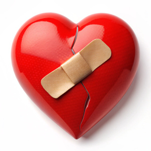 Broken Heart With Bandaid  on white background









