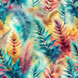 Pattern Seamless, Vintage Old, Soft Colors, abstract Tie Dye, Rainbow, Big Tropical Leaves