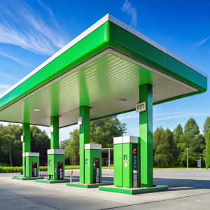 green gas station with pice board