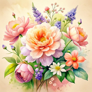 watercolor image ,Pink white Peonies Snowdrops, lobelia, clematis,salvia , carnation, Common Crape Myrtle., Ranunculus viburnum, wax flower, dandelion, geranium , watercolor , watercolor