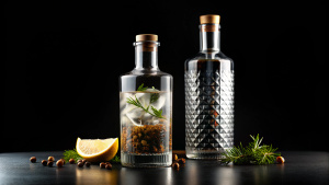 BLACK BACKGROUND WITH TWO GIN BOTTLES CLASSIC WITHOUT TASTE