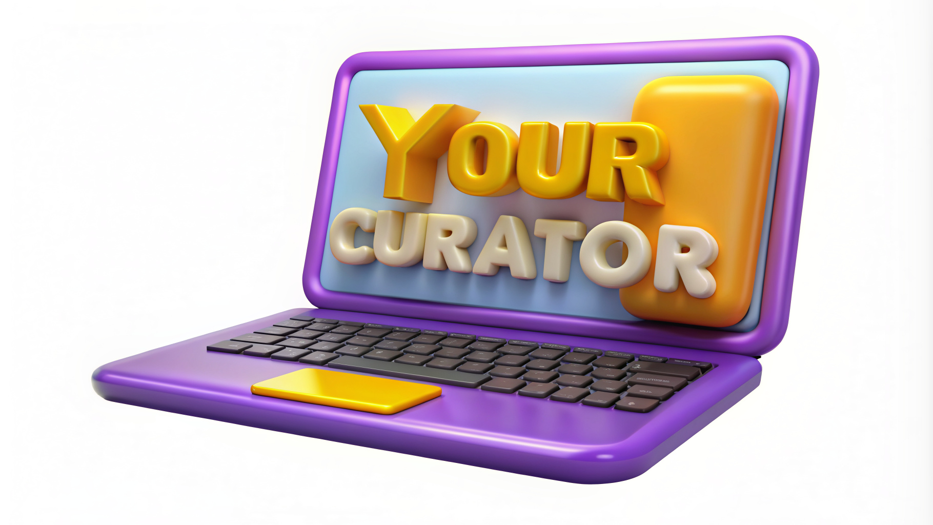 The inscription "YOUR Curator" on the background of a laptop
