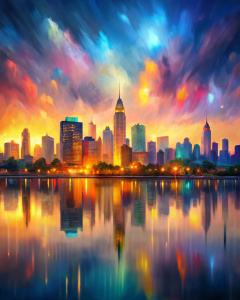 gaussian blur *⃣🦵 'a city skyline in early dawn', Spectrum, Grotto, oil paint style