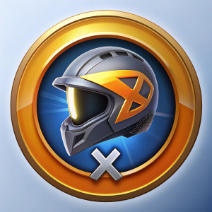 Design an icon for 'Xtreme Discord Points' featuring a motocross helmet at the center, encircled by a coin outline. The design should blend themes of adventure and currency, ensuring it's clear that it represents a special coin for Discord use, even at small sizes.