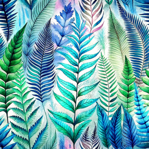 ferns and  tropical leaves, laying repeat.
 white backgraund.