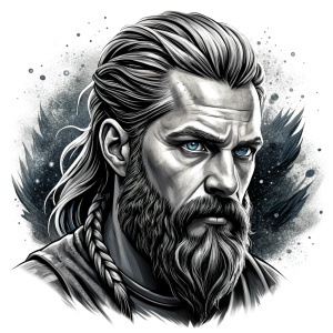 Nordic ragnar - perfect realistic art, high-definition grey and black, white background tattoo design