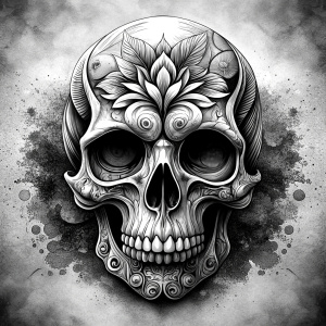 skull tattoo design - perfect realistic art - high-definition - grey and black - white background 