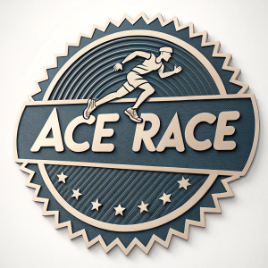 The Ace Race logo featuring a sleek, embossed design. The layered structure with dynamic action figure. Suggesting speed and excitement.