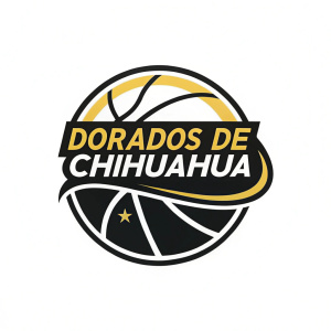 Dorados de Chihuahua's basketball logo. Dominated by sleek, black, and white palette. Modern font, centered. Basketball imagery incorporated. Dynamic and contemporary design.