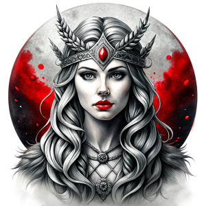 Nordic Godness Snotra - perfect realistic art, high-definition grey and black, white background tattoo design