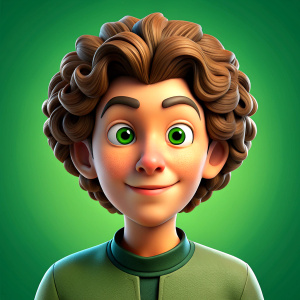 man with dark brown curly hair and green eyes