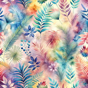 Pattern Seamless, Vintage Old, Soft Colors, abstract Tie Dye, Rainbow, Tropical Leaves Plants