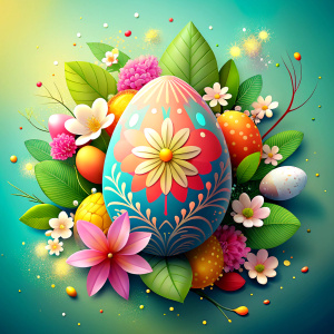 Vector Illustration of Happy Easter Holiday with Painted Egg and Flower on Abstract Background. International Celebration Design with Typography for Greeting Card, Party Invitation or Promo Banner