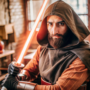 Arsen Markaryan with 
 a big shaggy beard in the image of a Sith from Star Wars