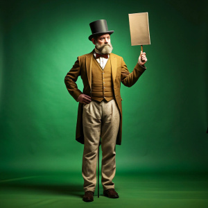 full body gentleman protesting in an old style on a green background