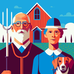 American Gothic painting as dogs