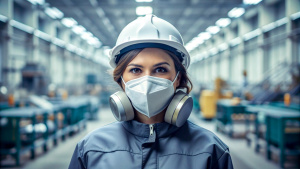 Portrait of a women worker in a factory wearing protective wear