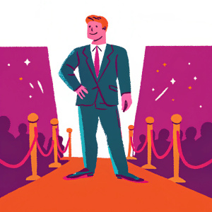 Alan Tudyk, dressed in a sleek black suit and red tie, center stage at the Hollywood premiere of a sci-fi blockbuster.