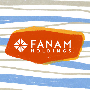 Fanam Holdings logo: bold, sleek design. Vibrant blue geometric symbol and crisp white font. Modern, professional aesthetic. Minimalist, memorable branding.