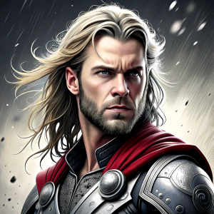 thor perfect realistic art, high-definition, high-definition grey and black, white background 