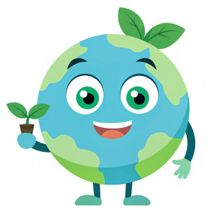 The CO2 cartoon character is a round figure with a green head, featuring large eyes and a smiling mouth. It wears a green environmental-friendly outfit with some environmental symbols or slogans printed on it. In its hand, it holds a small sapling or an environmental flag.