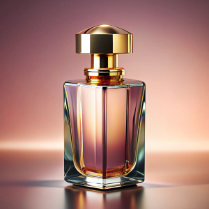 modern luxury perfume decorative golden cap on light pink background