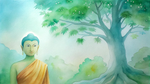 More than 3,000 years ago, there was a prince named Siddhartha Gautama in the Kingdom of Kapilavastu. He became a monk and became a Buddha under the Bodhi tree, with Buddha's light above his head.