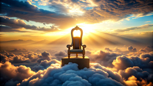  big QUESTIONMARK in heaven sitting on a throne