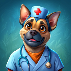 questioning dog nurse cartoon - Recraft