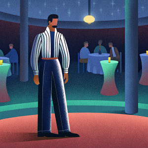 Miguel Angel Silvestre, handsome and charismatic, graces the hall at a high-profile gala. Dapper in a stylish striped shirt and sleek navy pants, he stands out among the elite guests. The ambiance is chic, with a soft blend of chatter and elegant decor.