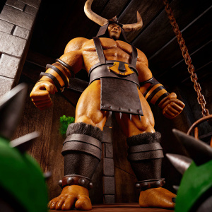 Goro, the imposing Mortal Kombat character, towering and intimidating. Horns adorn his head, creating an eerie presence. Surrounded by darkness, enhancing his menacing aura.