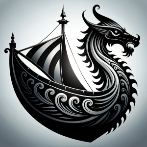 Nordic viking Longboat  Dragonboat high-definition design grey and black, realistic tattoo design, white background