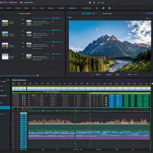 Screen capture of Adobe Premiere Pro editing interface. Timeline, video and audio tracks visible.