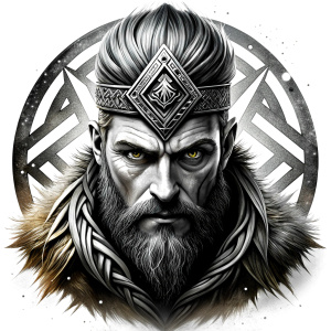 walhalla, viking warrior,  runics face, black work, white backrounds