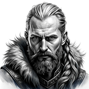 viking ragnar perfect realistic art, high-definition, high-definition grey and black, white background 