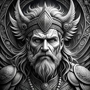 odin perfect realistic art, high-definition, high-definition grey and black, white background 