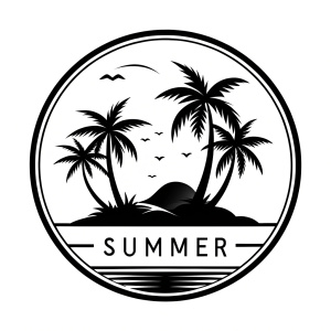 summer silhoutte logo, clean simple lines, black and white