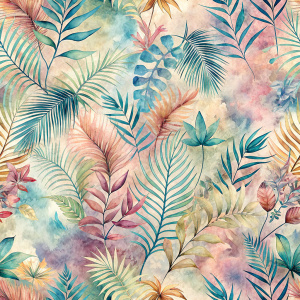 Pattern Seamless, Vintage Old, Soft Colors, abstract Tie Dye, Rainbow, Tropical Leaves Plants