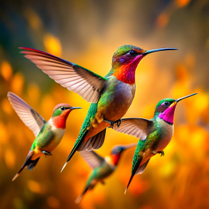 
several
hummingbirds flying