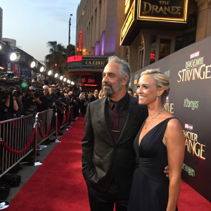 Titus Welliver and Jose Stemkens at the Hollywood premiere of 'Doctor Strange'. Surrounded by paparazzi.