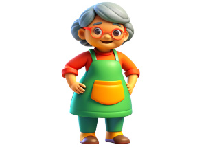 old lady standing on the floor full length dress apron slippers