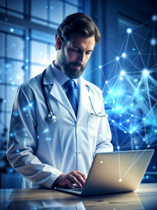  Medical technology, innovation health and medical research, healthcare and medicine concept. Doctor or technician working with AI data analysis, lab experiment, data science