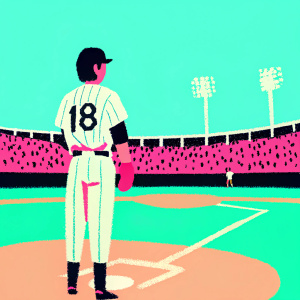 Keston Hiura, wearing number 18 jersey, standing in a baseball field. Crowd cheering in the background.