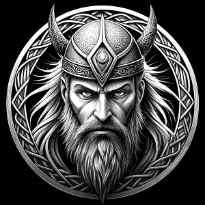 walhalla, viking warrior,  runics face, black work, white backrounds